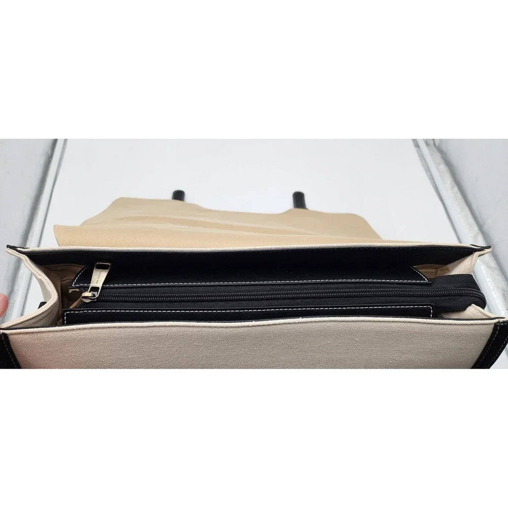 Missnine Laptop Briefcase Women Large Black Beige NEW Canvas Faux Leather Bag